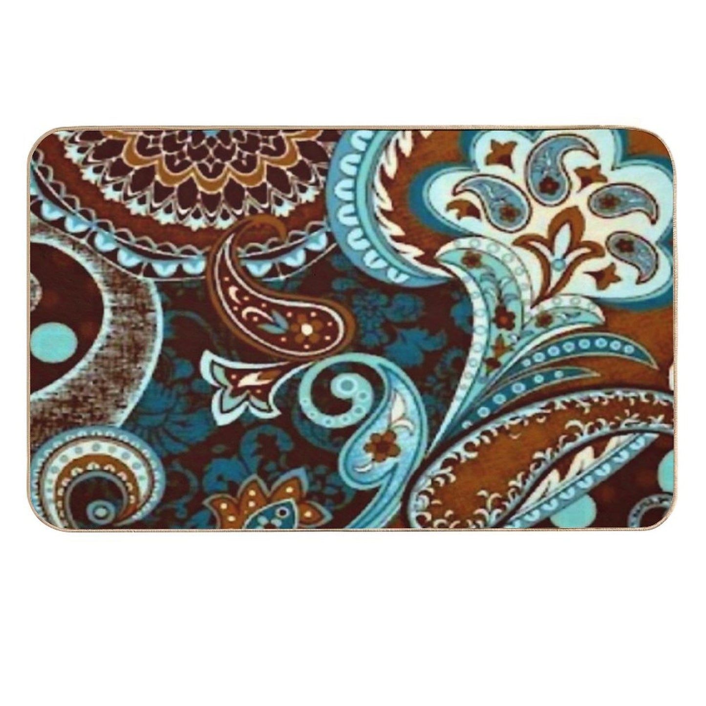 Turquoise Brown Vintage Paisley  Easy To Clean Bath Mat