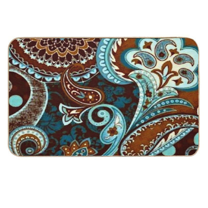 Turquoise Brown Vintage Paisley  Easy To Clean Bath Mat