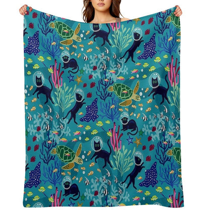 Feline Seabed Exploration Eco-conscious Throw Blanket