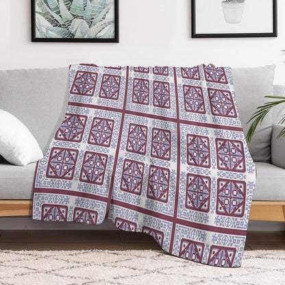 White And Blue Geometric Tile Quick-dry Throw Blanket