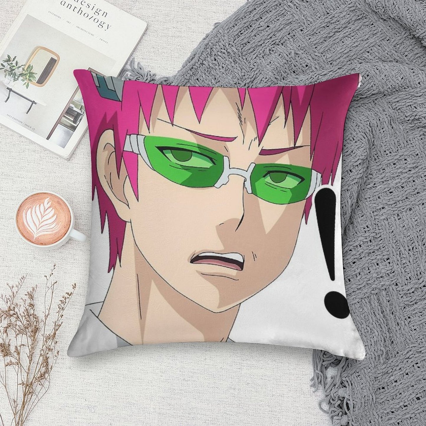 Saiki's Confused Face Soft Shrink-Resistant Throw Pillow