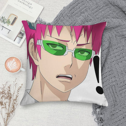 Saiki's Confused Face Soft Shrink-Resistant Throw Pillow