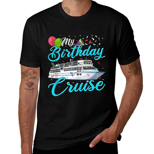 My Birthday Cruise Ship Vacation Party Gift Cruising  Ribbed Collar T-Shirt