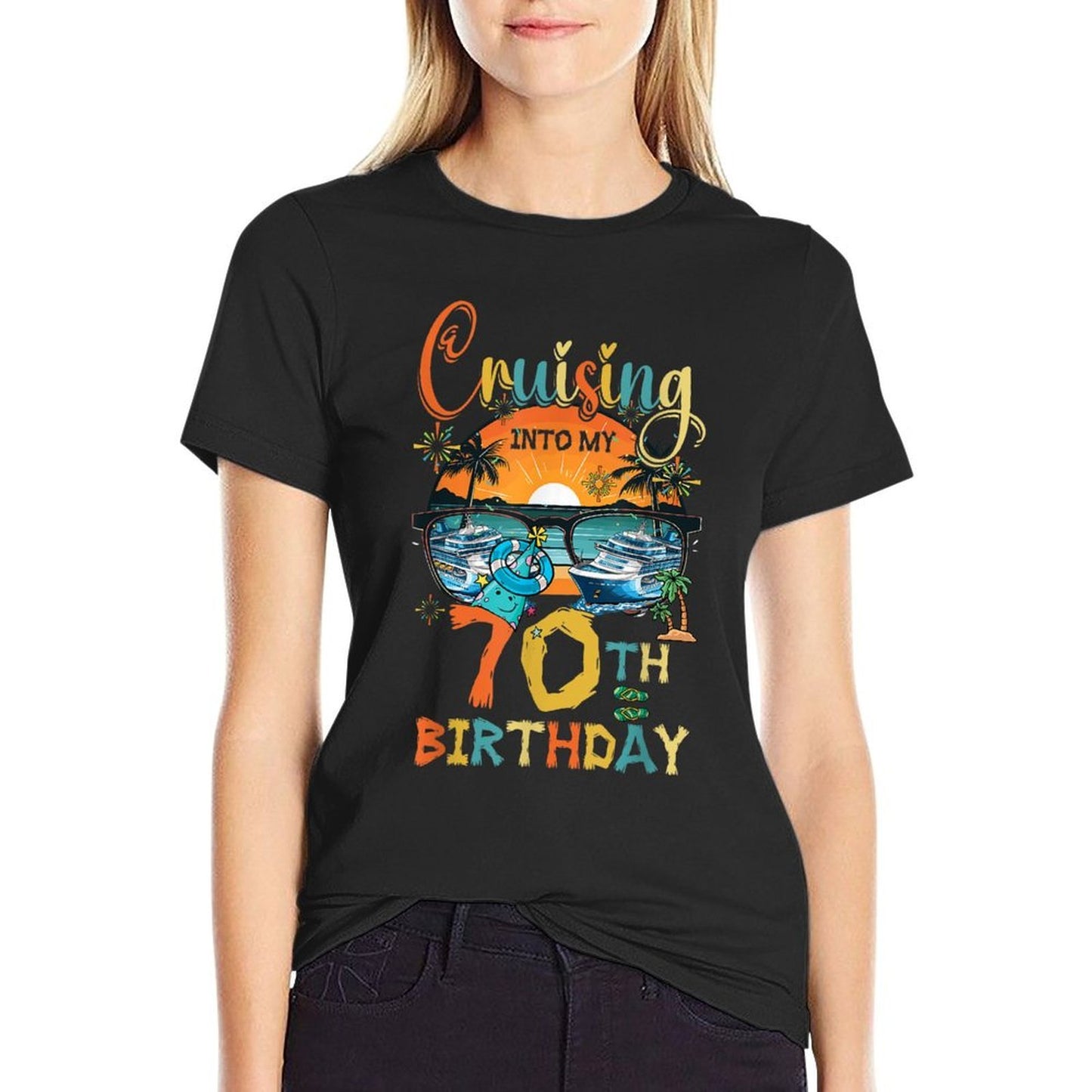 Cruising Into My 70Th Birthday Family Cruise 70th Birthday  Heathered Texture T-Shirt