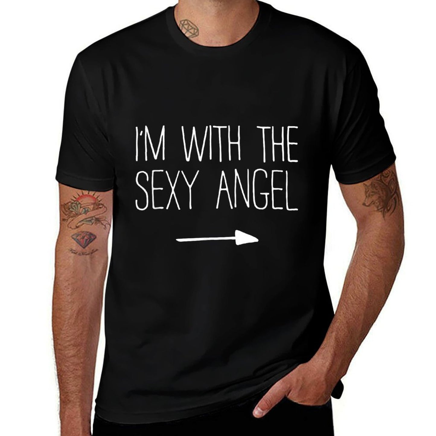 Im With The Sexy Angel Adult Men Women Costume  Ribbed Collar T-Shirt