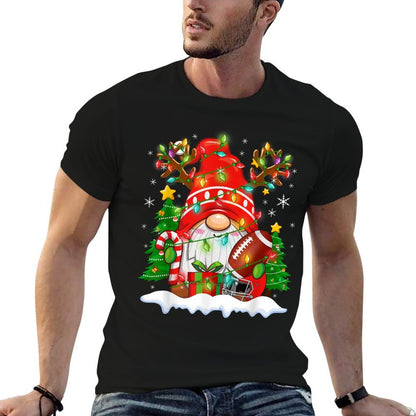 Funny Reindeer Gnome  Football Ball Christmas Lights Xmas  Trendy Pattern T-Shirt