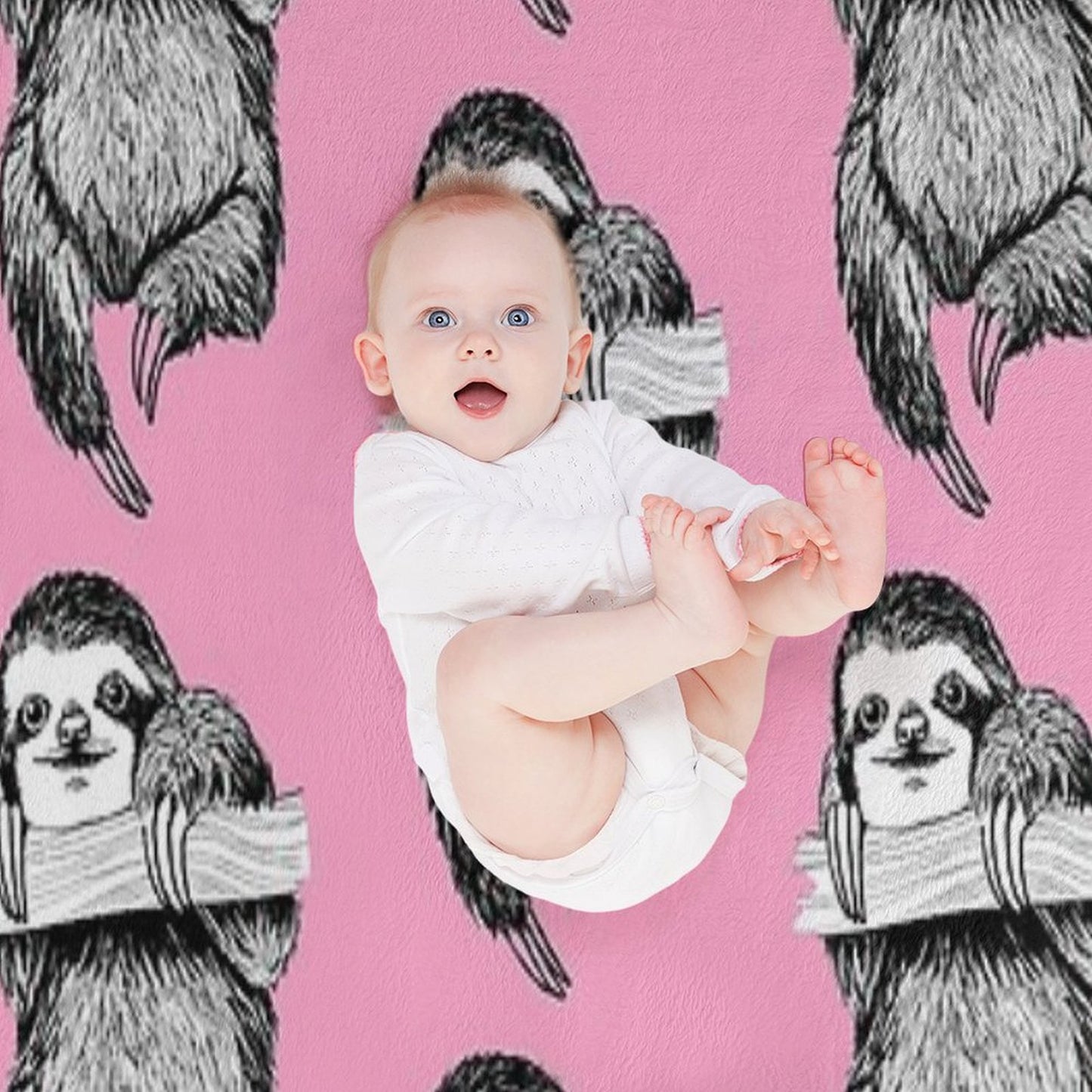 SLOTH HANGING OUT ON CARNATION PINK Velvety-soft Throw Blanket