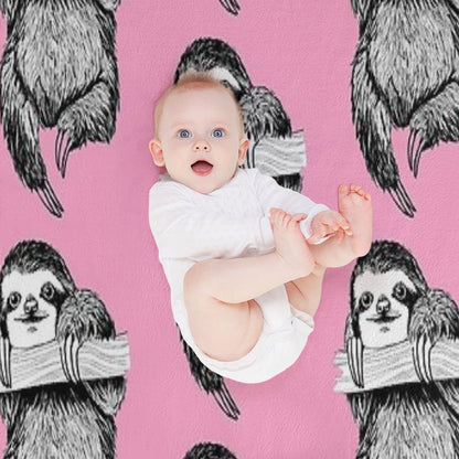 SLOTH HANGING OUT ON CARNATION PINK Velvety-soft Throw Blanket