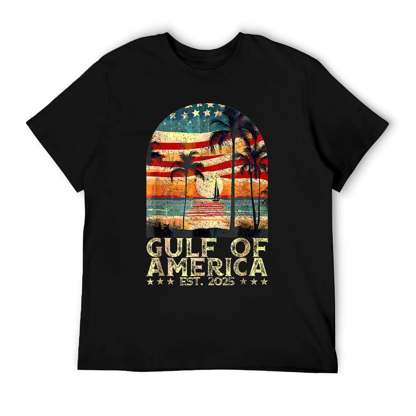 Retro Gulf Of US America 2025 American Flag Gulf Mexico Wrinkle-resistant T-Shirt