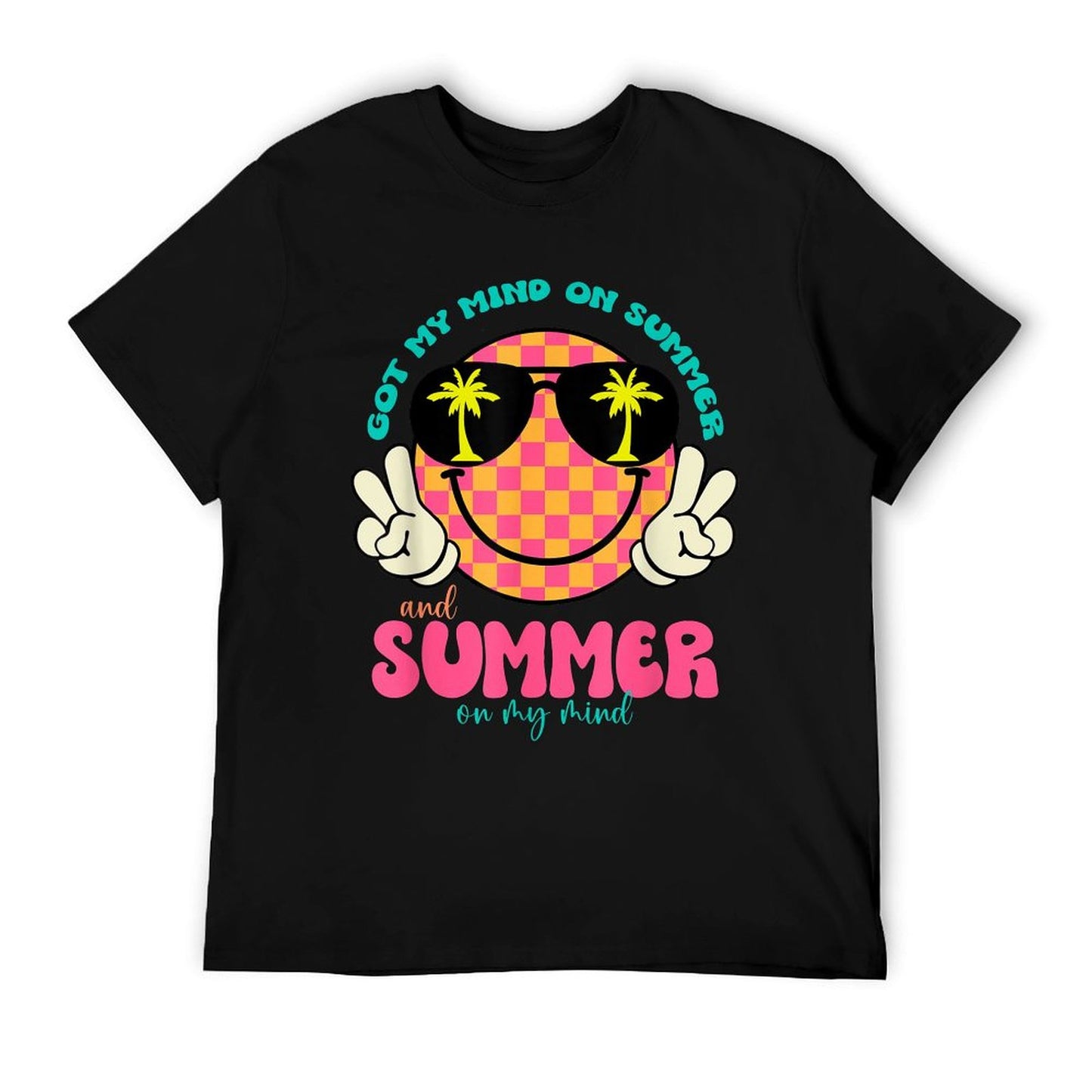 Groovy Happy Face Summer Vibes Got My Mind On Summer Teacher Rolled Sleeves T-Shirt