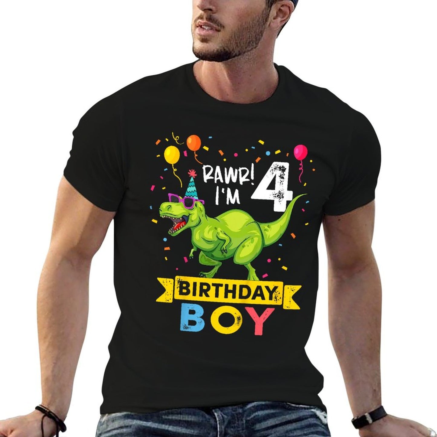 Kids 4 Year Old 4th Birthday Boy T Rex Dinosaur T  Heathered Texture T-Shirt