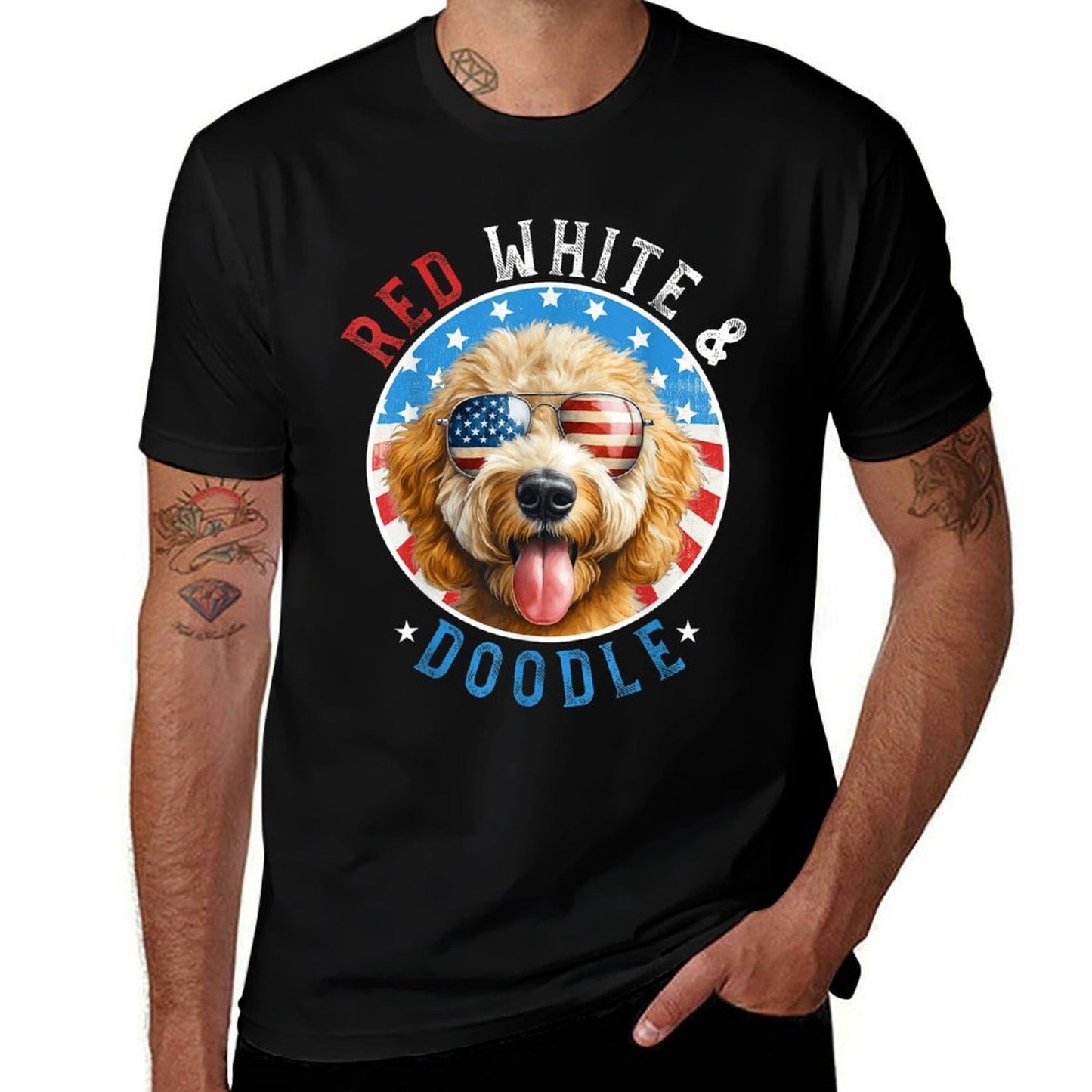 Goldendoodle Dog 4th of July Red White And Doodle Lovers  Breathable T-Shirt