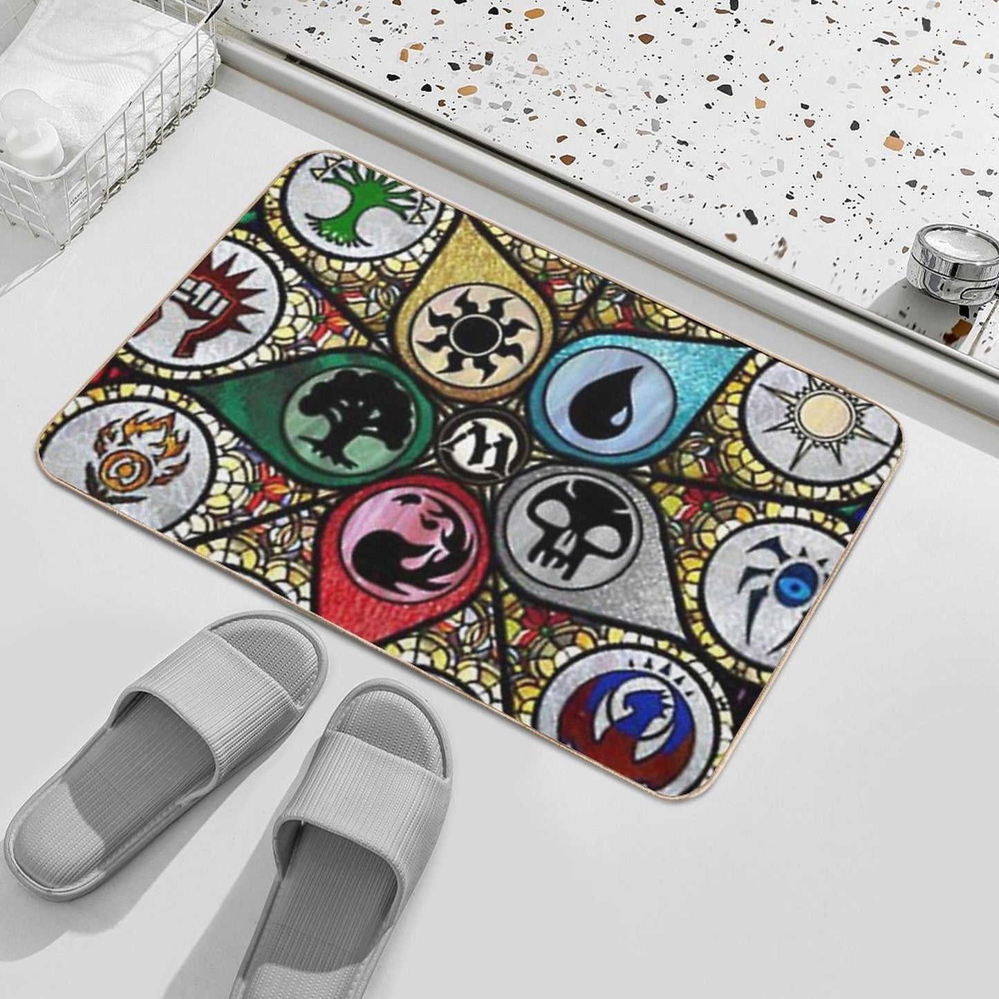 Vintage MTG Stained Glass Art  Dirt-Trapping Bath Mat