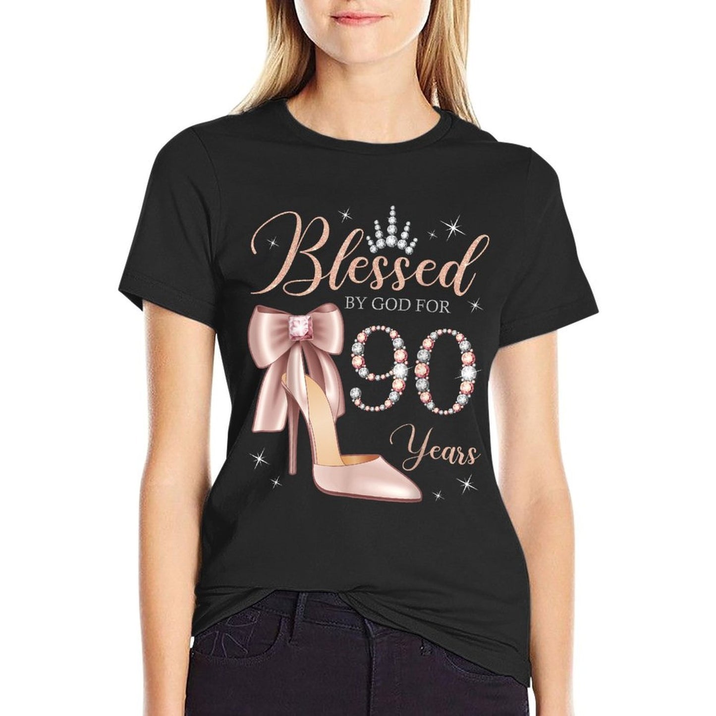 Blessed By God For 90 Years Old 90th Birthday Party Queen  Lightweight T-Shirt
