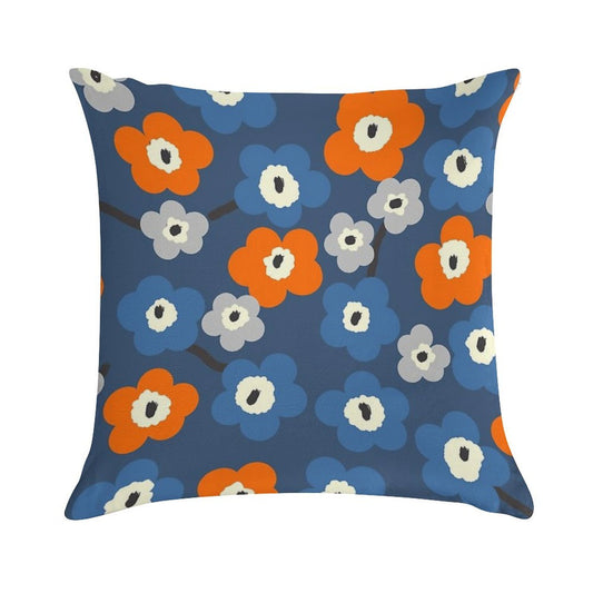 Iconic Modern Scandinavian Floral Pattern in Blue And Orange Soft Gift Ready Throw Pillow