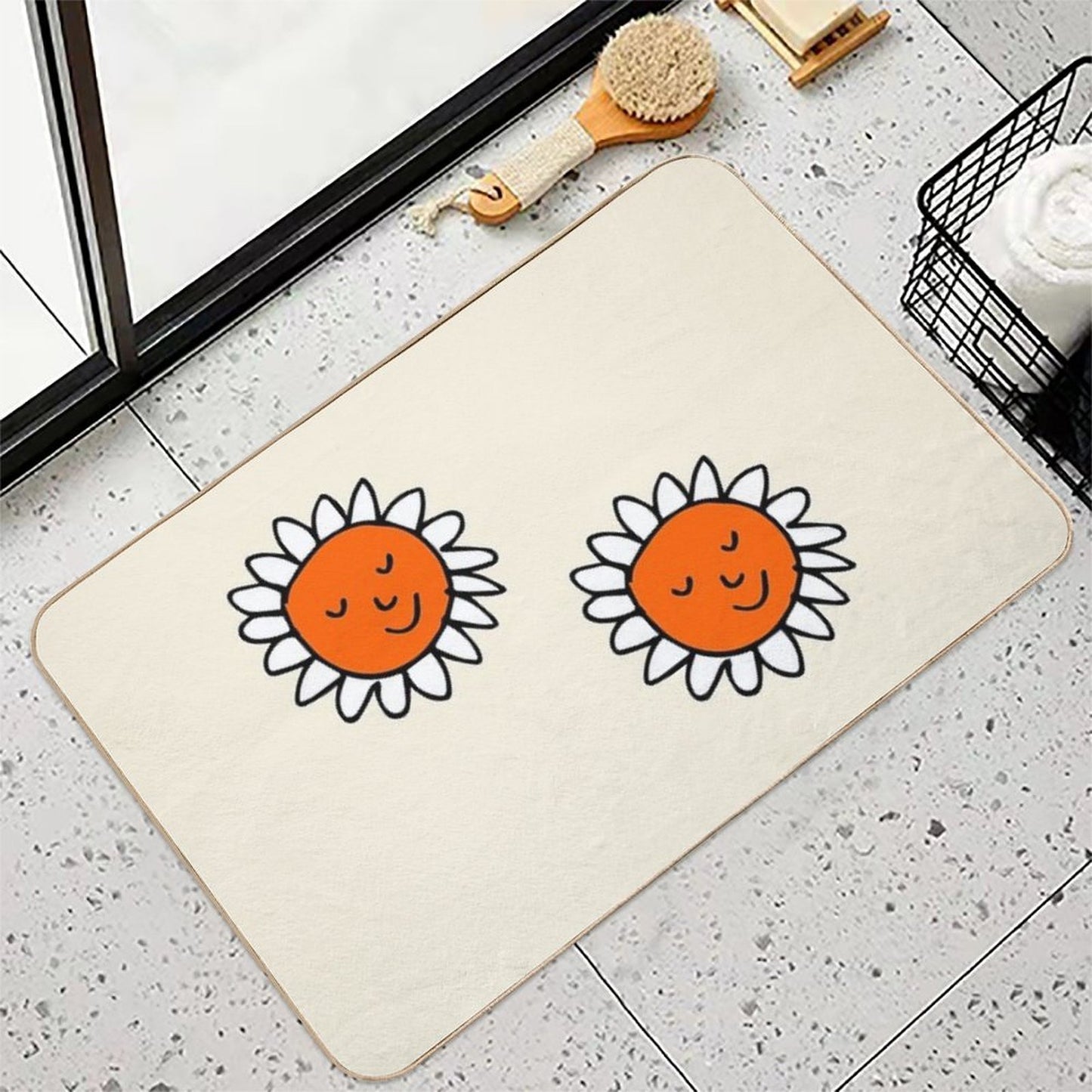 Spring Cat Sun Flower Beige  Stain-Proof Bath Mat