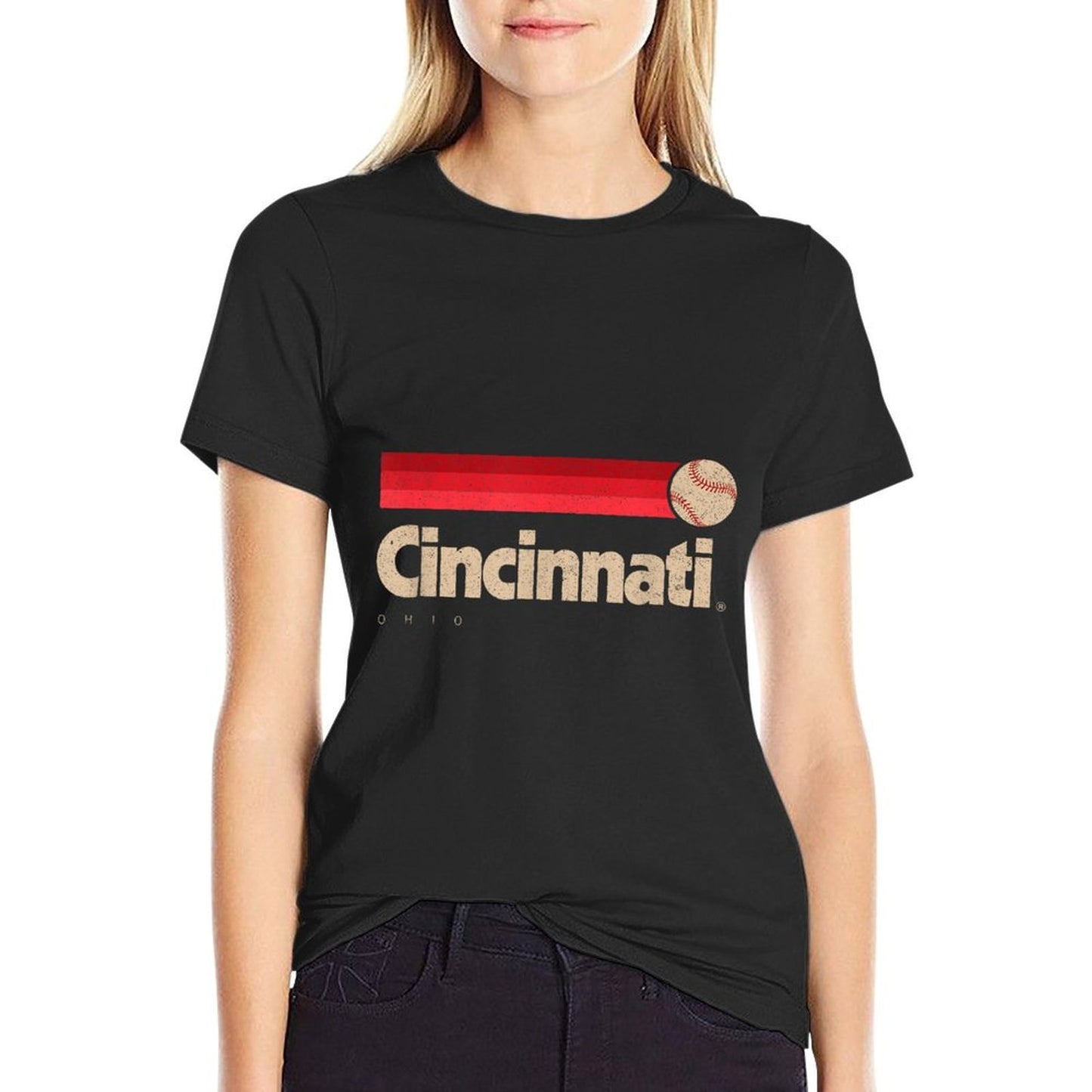 Red Cincinnati Baseball Softball City Ohio Retro Cincinnati  Slim-fit Cut T-Shirt