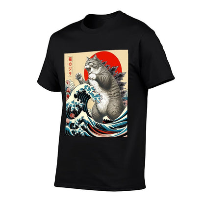 Catzilla Cat Japanese Art Funny Cat Gifts For Men Women Kid  Stretchy T-Shirt