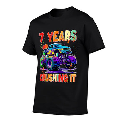 Kids 7th It's My Birthday Boy Girl Monster Truck 7 Years Old  Moisture-wicking T-Shirt