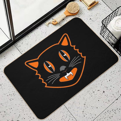 Vintage Halloween Black Cat - Scaredy Cat  Stain-Proof Bath Mat
