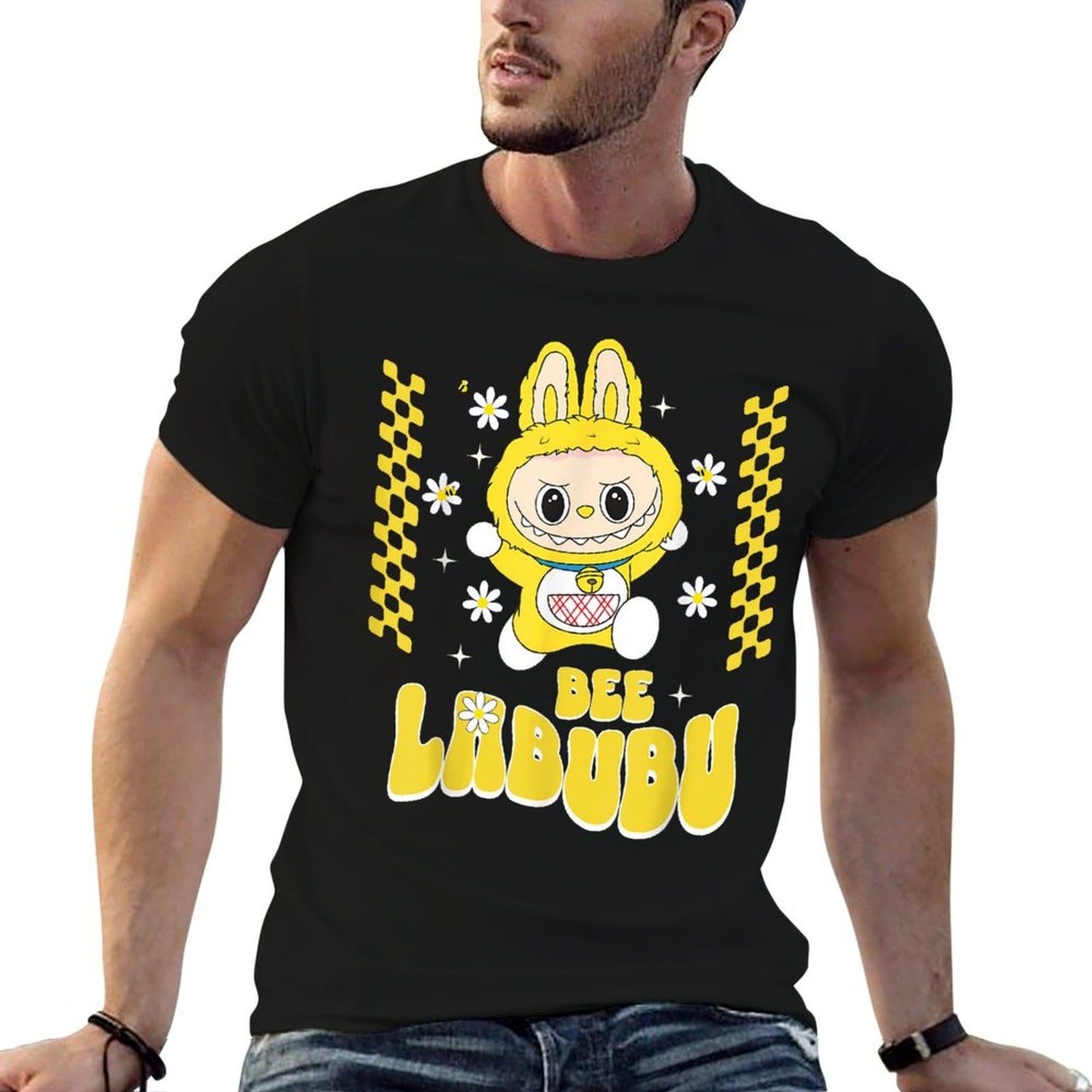 Funny Stylish Bee Labubu Cute Labubu The Monsters  Oversized Silhouette T-Shirt