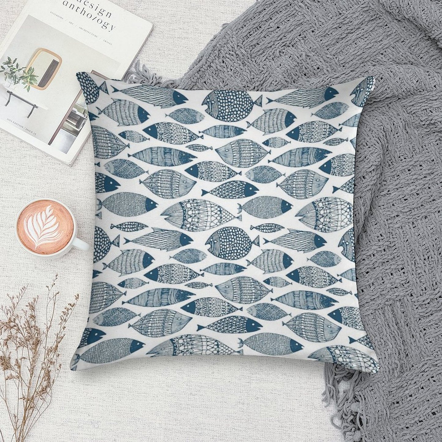 Blue Fish White Soft Warmth Comfort Throw Pillow