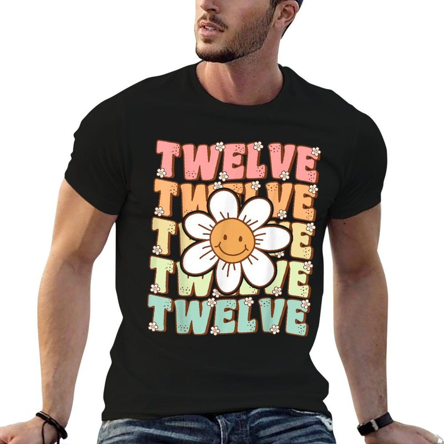 Cute Groovy 12th Birthday Party Daisy Flower Twelve Year Old  Polyester Blend T-Shirt