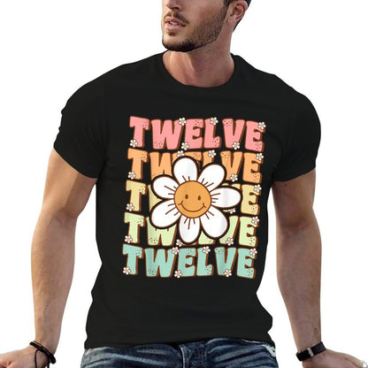 Cute Groovy 12th Birthday Party Daisy Flower Twelve Year Old  Polyester Blend T-Shirt