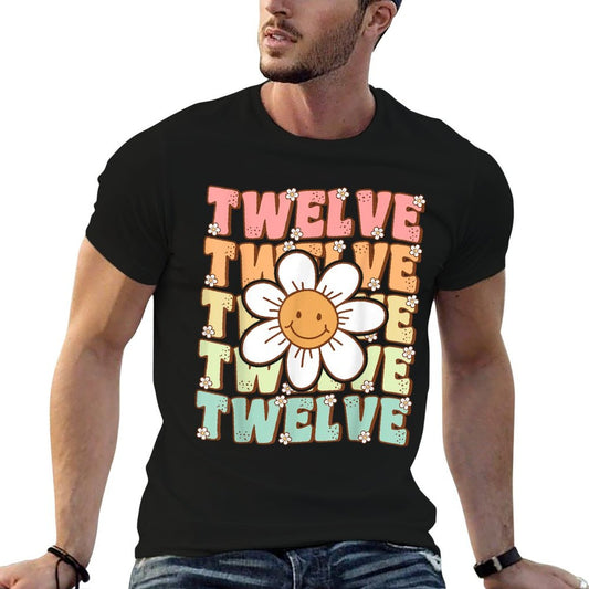 Cute Groovy 12th Birthday Party Daisy Flower Twelve Year Old  Polyester Blend T-Shirt