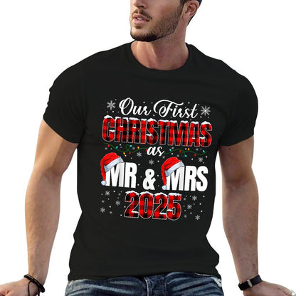 Our First Christmas As Mr And Mrs 2025 Couple Xmas Men Women  Slim-fit Cut T-Shirt