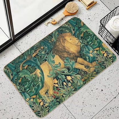 GREENERY ,FOREST ANIMALS, LION Antique Tapestry  Versatile Bath Mat