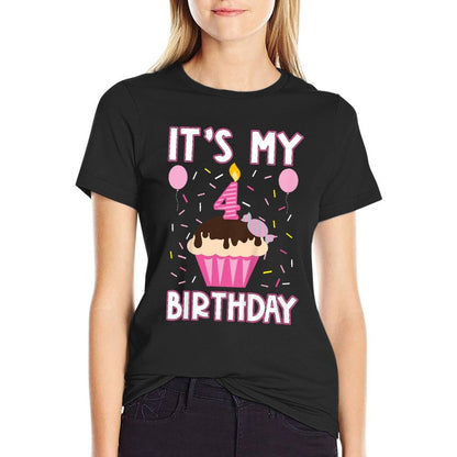 Kids Sweet Cupcake It's My 4th Fourth Birthday 4 Yr Old Girls  Trendy Pattern T-Shirt