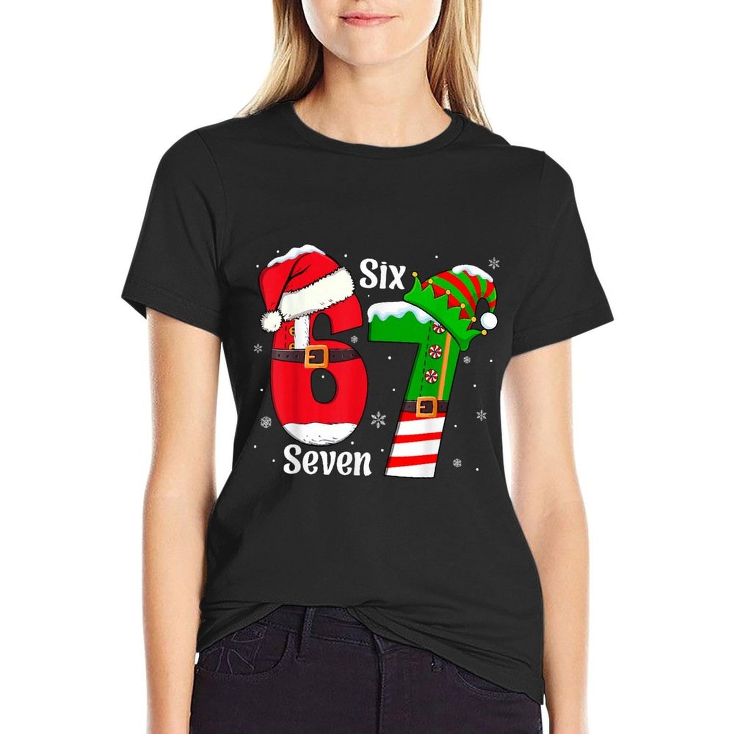 Funny Six Seven 6 7 Meme Gen Alpha Slang Santa Elf Christmas  Affordable Price T-Shirt