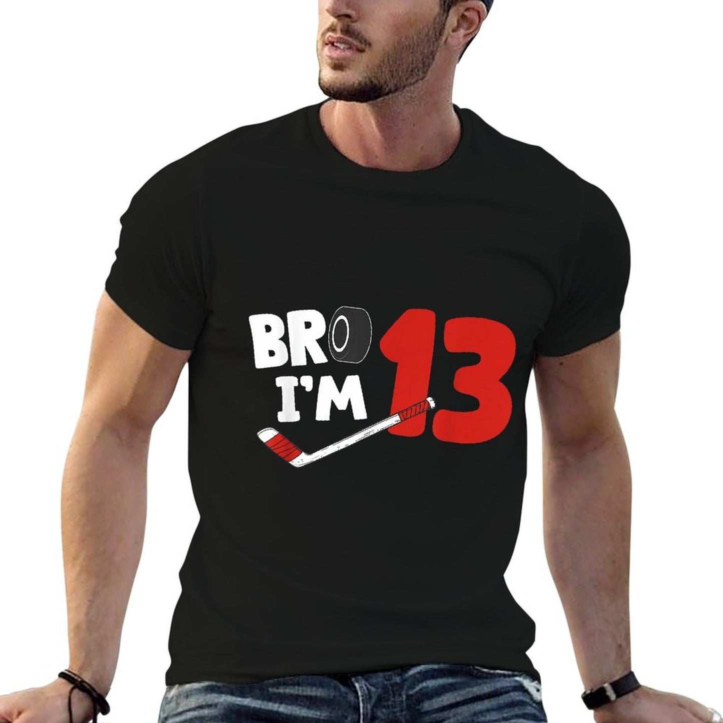 13th Birthday Boy Bro I'm 13 Year Old Hockey Theme  Slim-fit Cut T-Shirt
