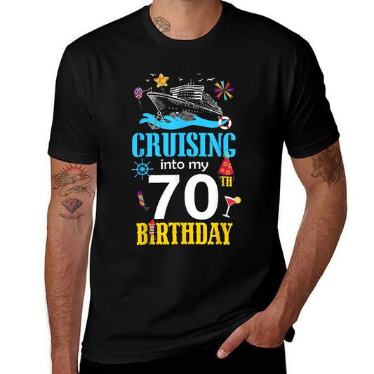 Cruising Into My 70 Year Old Birthday Cruise 70th B-Day Crew  Ribbed Collar T-Shirt
