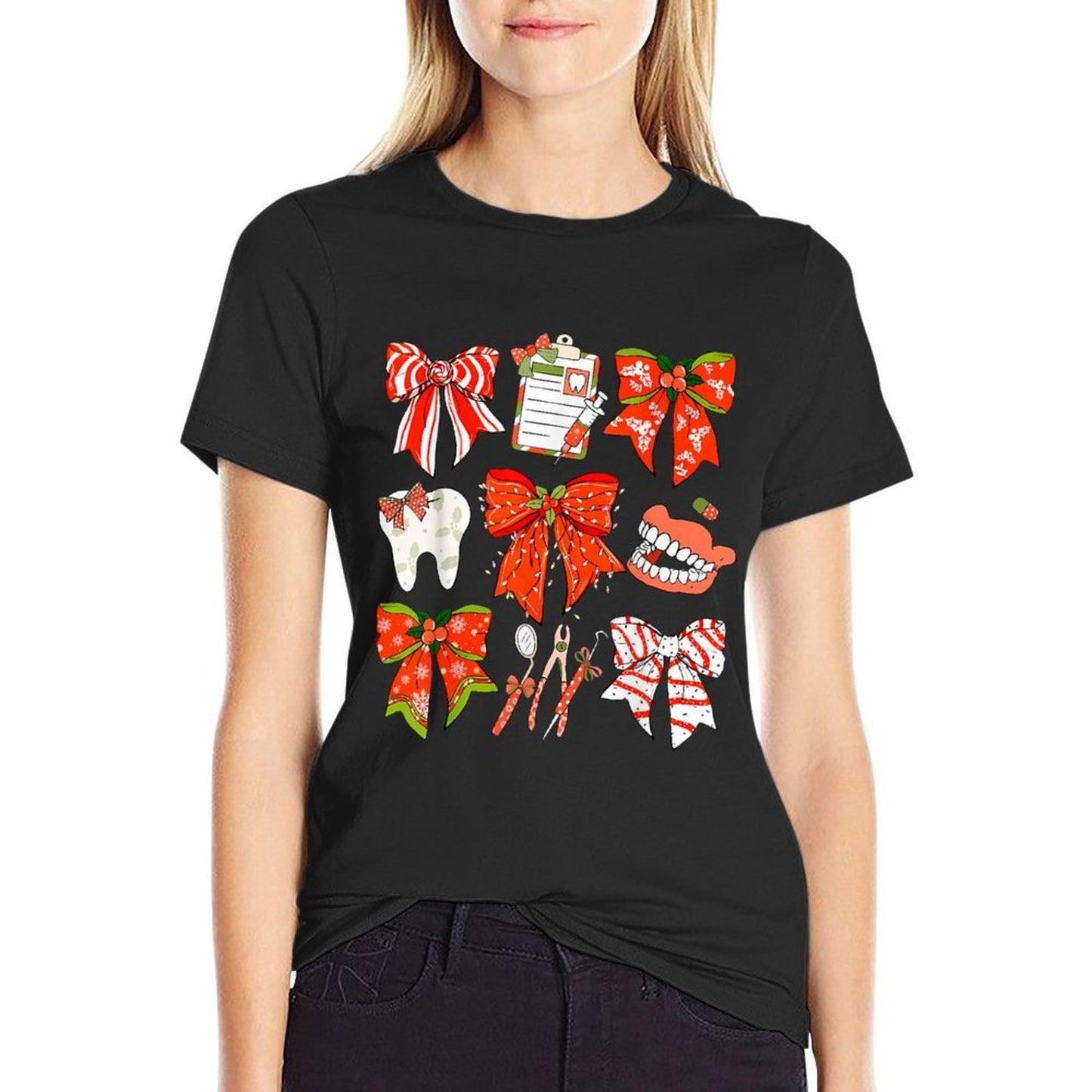 Coquette Bow Dental Christmas Dentist Dental Hygienist  Versatile T-Shirt