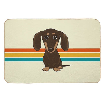 Cute Chocolate Dachshund  Cartoon Wiener Dog  Fade-Resistant Bath Mat