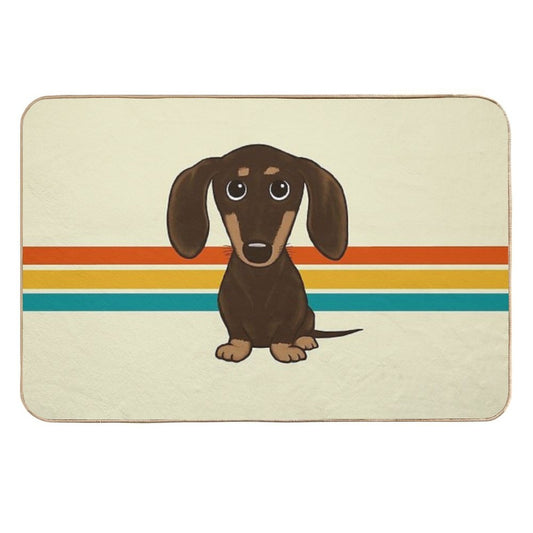 Cute Chocolate Dachshund  Cartoon Wiener Dog  Fade-Resistant Bath Mat