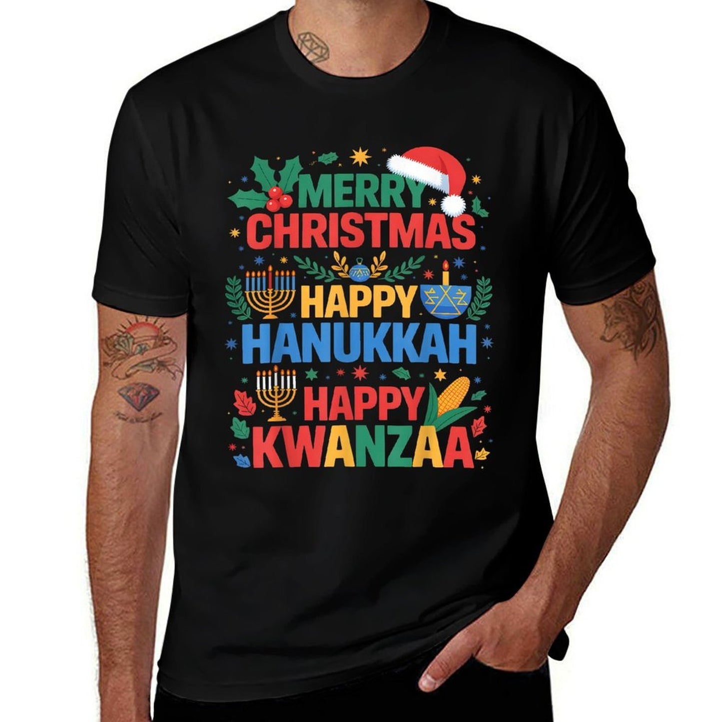 Merry Christmas Happy Hanukkah And Happy Kwanzaa Holidays  Classic T-Shirt