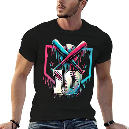 10th Bday Baseball Drip Home Plate 10yr Ice Cream 10 Yrs Old  Slim-fit Cut T-Shirt