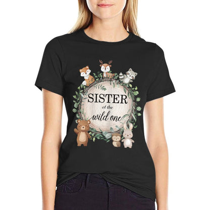 Sister of The Wild One Woodland Forest Animals 1st Birthday  Summer-ready Fabric T-Shirt