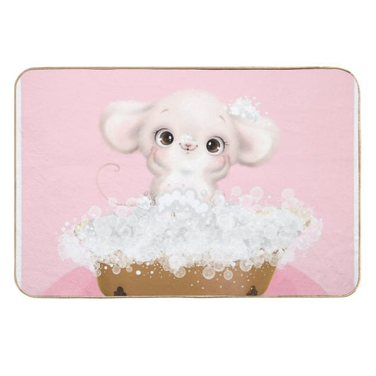 Cute Baby Mouse in A Bathtub, Girls Bathroom Print, Baby Animals in Tub, Whimsy Animal, Kids Bathroom Art  Pet-Safe Bath Mat