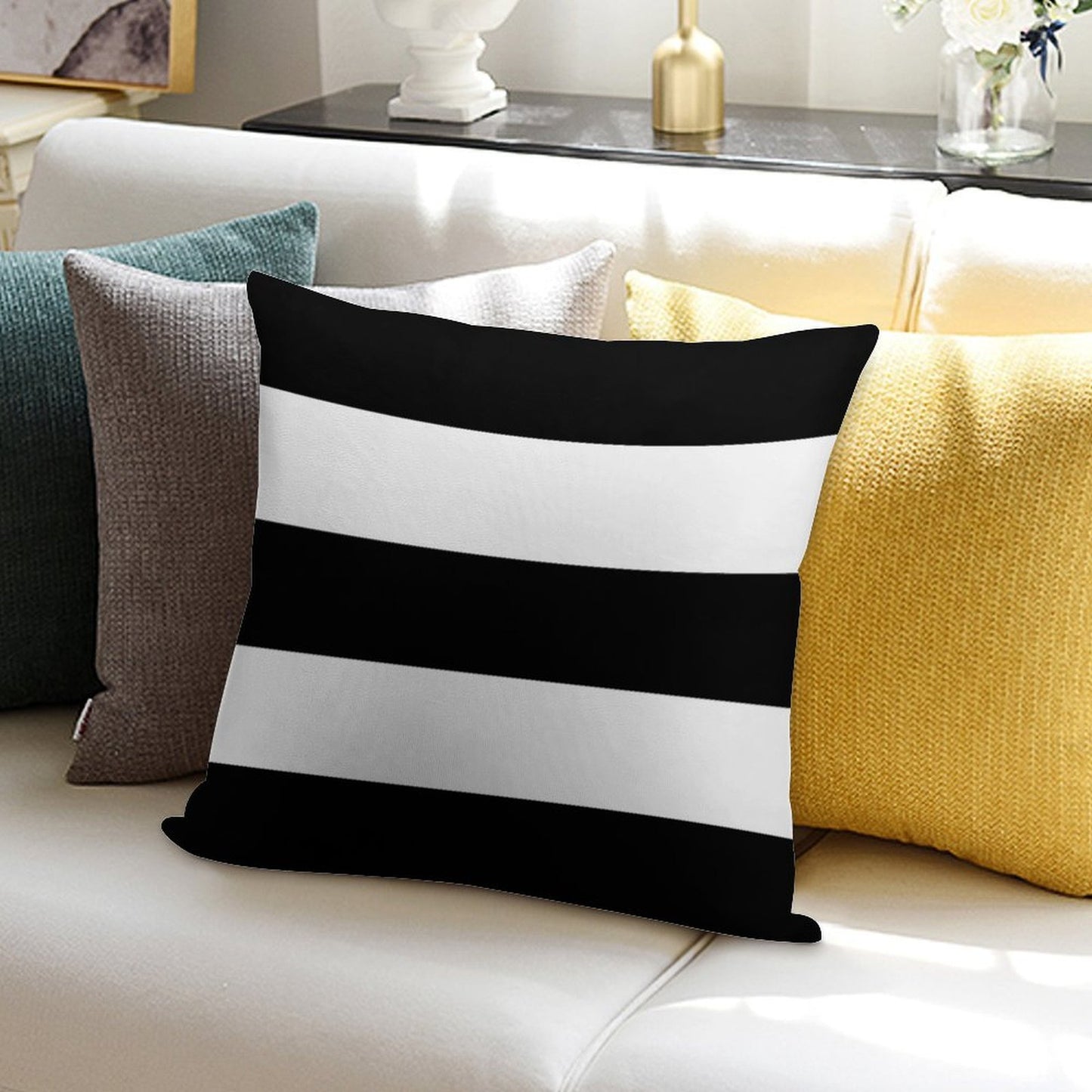 Black & White Wide Horizontal Stripes #2 Soft Gift Ready Throw Pillow
