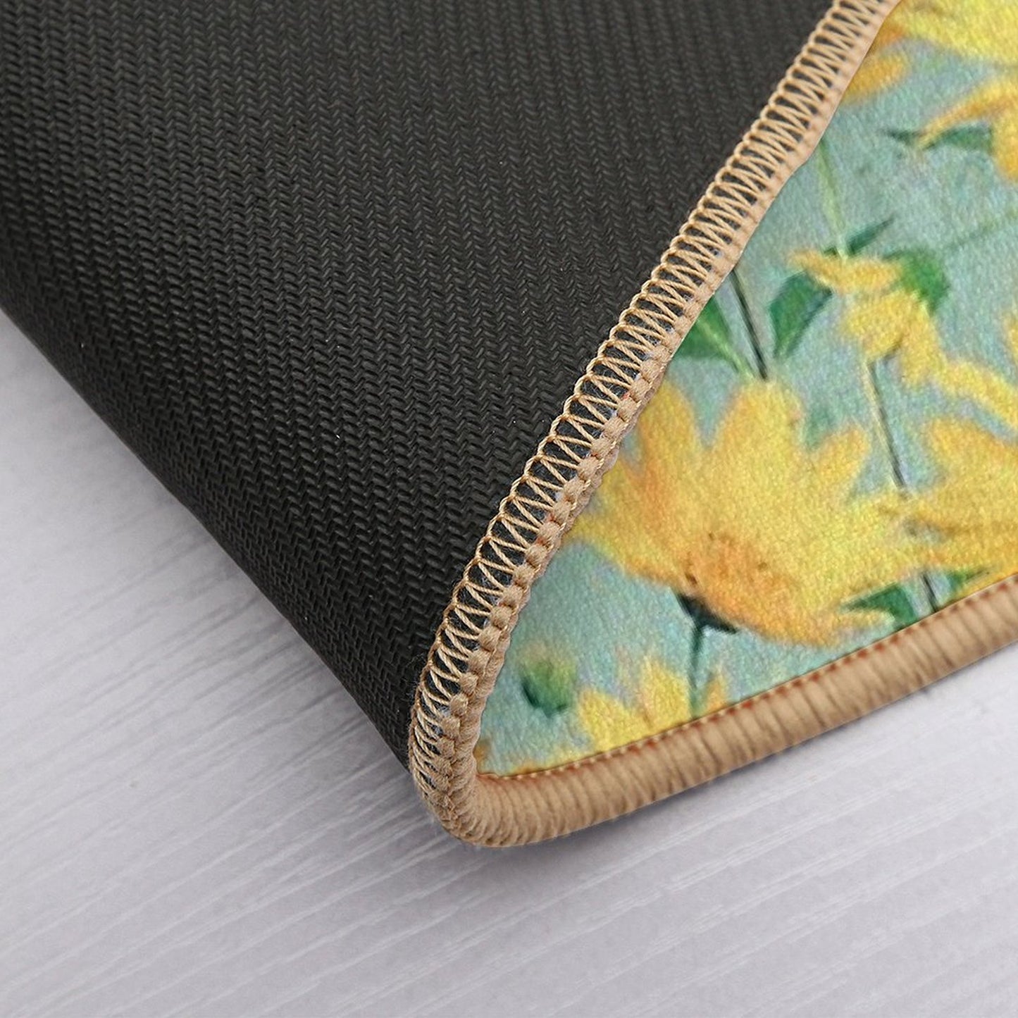 Painted Golden Yellow Daisies on Soft Sage Green  Long-Lasting Bath Mat