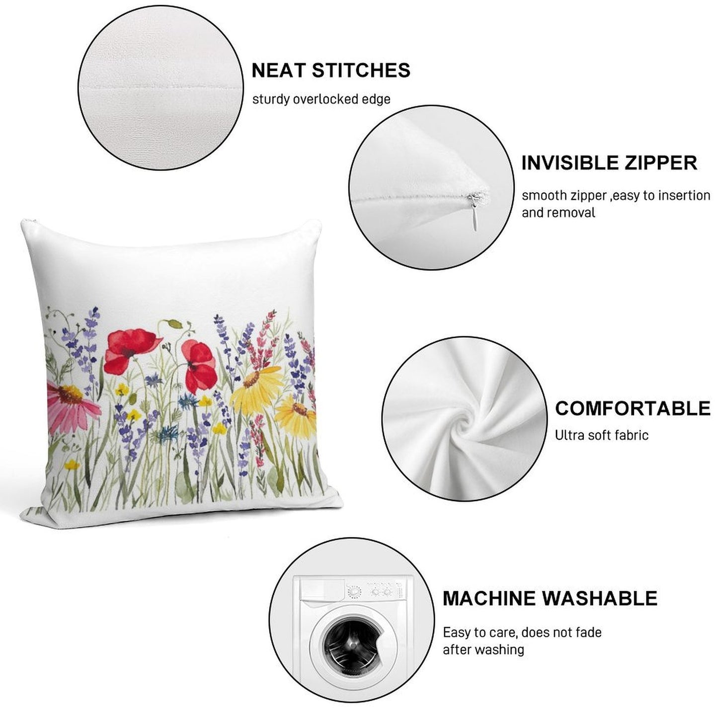 Wildflower Meadow Soft Anti-Pilling Throw Pillow