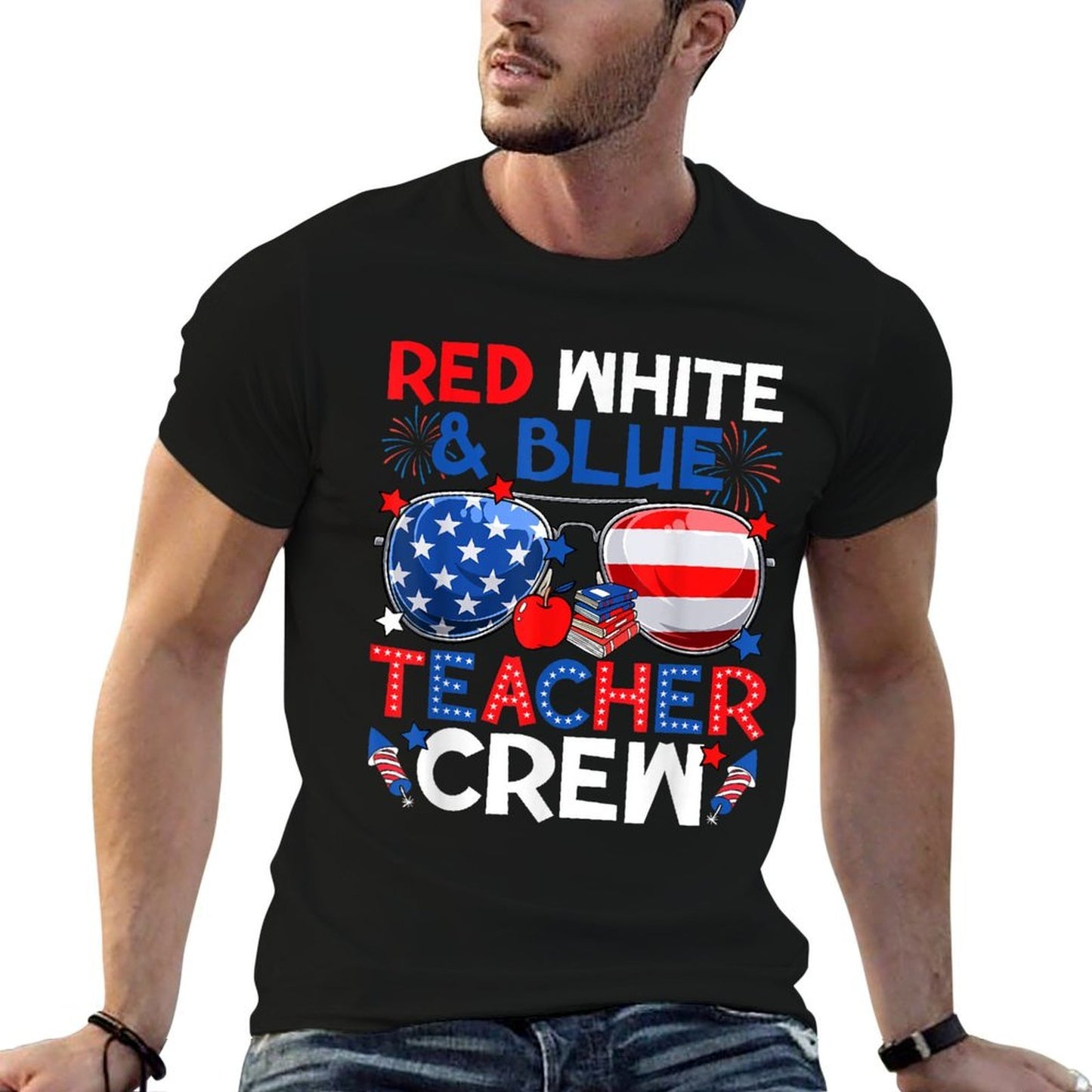 4th Of July Red White & Teacher Crew American  Vintage-inspired T-Shirt