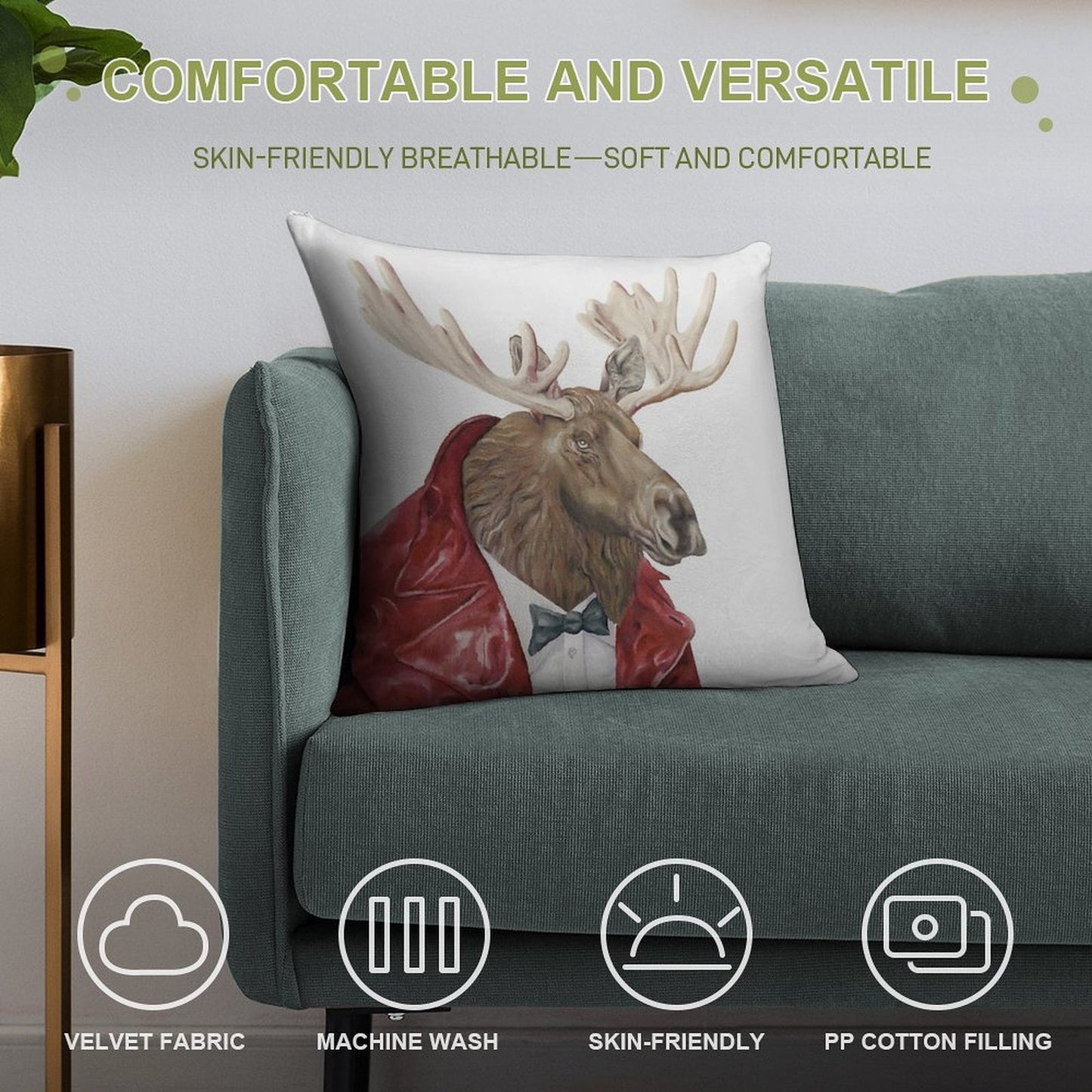 Moose in Leather Soft Durable Construction Throw Pillow