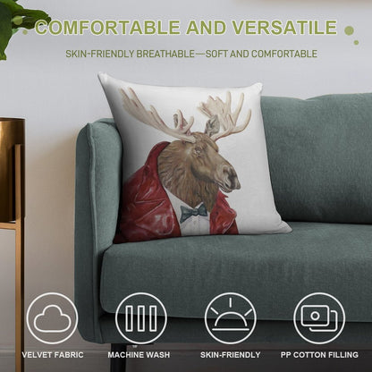 Moose in Leather Soft Durable Construction Throw Pillow
