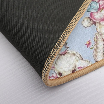 Baby Teddy Bear & Lamb Vintage Animal Illustration  Slip-Resistant Bath Mat