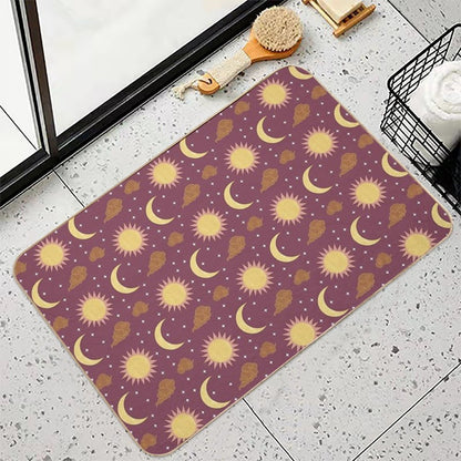 Purple Yellow Brown And Pink Sun And Moon Print  Easy To Clean Bath Mat